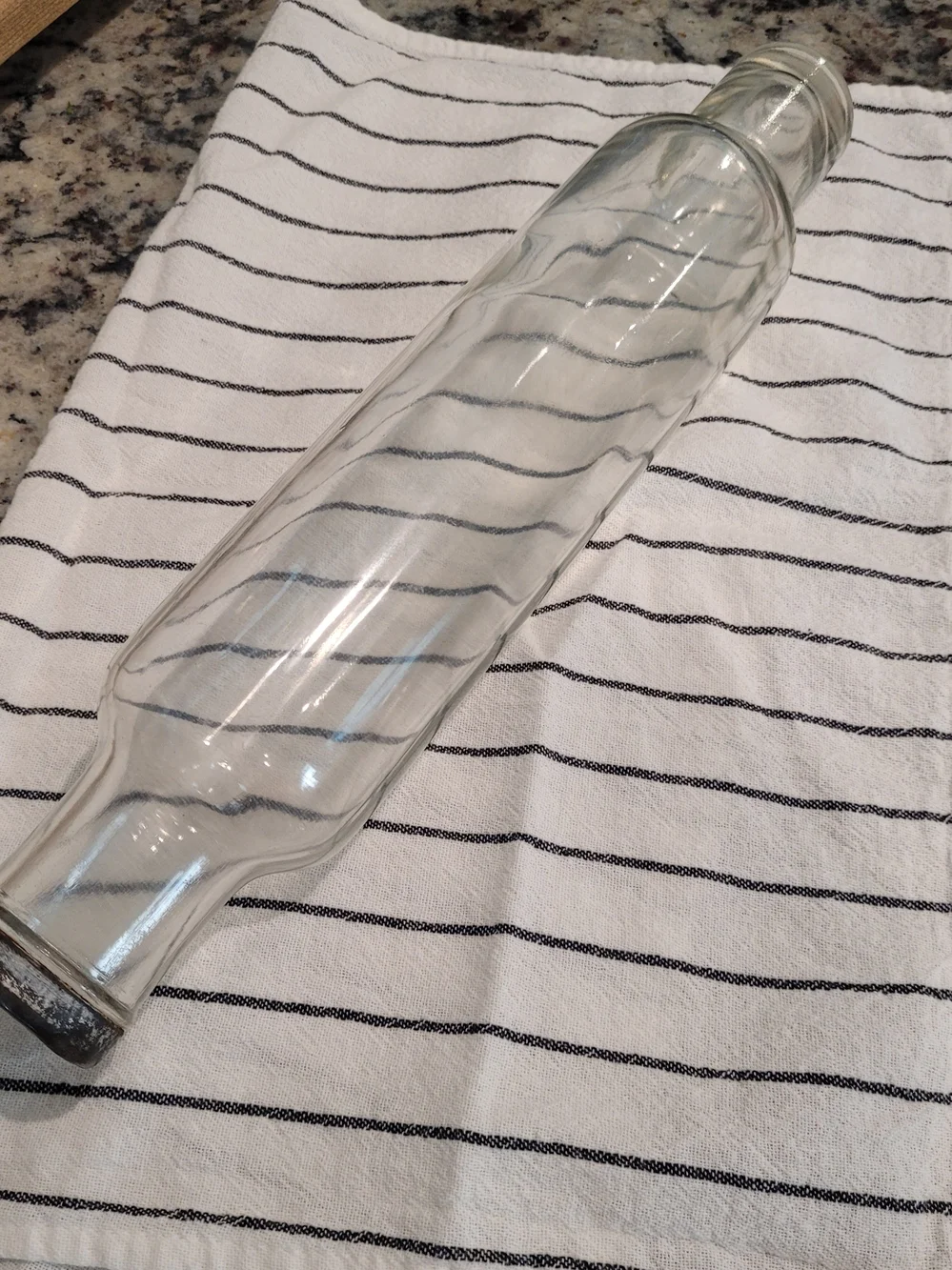 Vintage Rolling Pin Glass Roller Bottle in Clear with Silver Cap